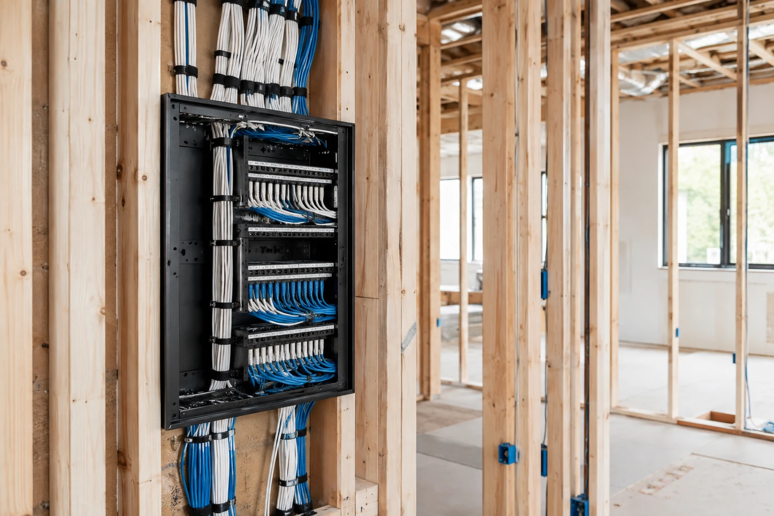 Organized low-voltage wiring planned during a residential renovation